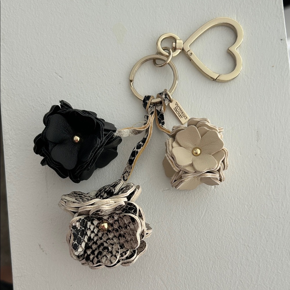 Victoria's Secret Black and Cream Floral Keychain